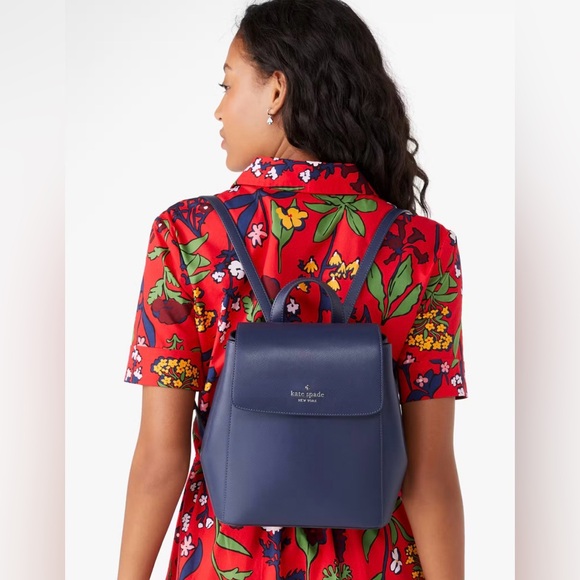 Kate Spade Madison Flap Backpack Parisian Navy Leather Bag KC428 NWOT - Picture 13 of 16